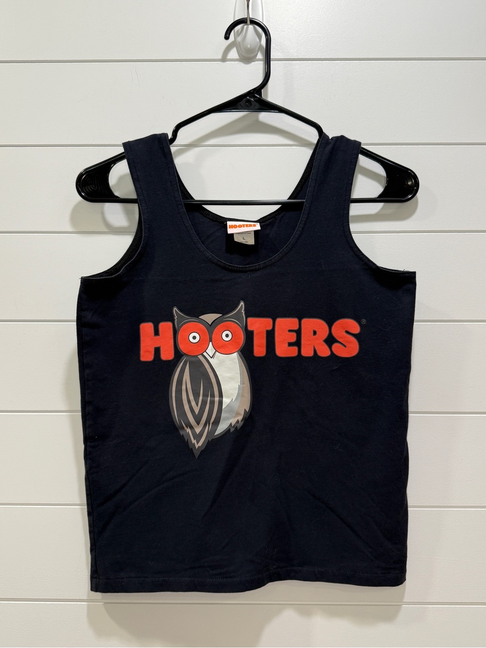 Hooters Black Tank Top with Red Logo and Owl Graphic